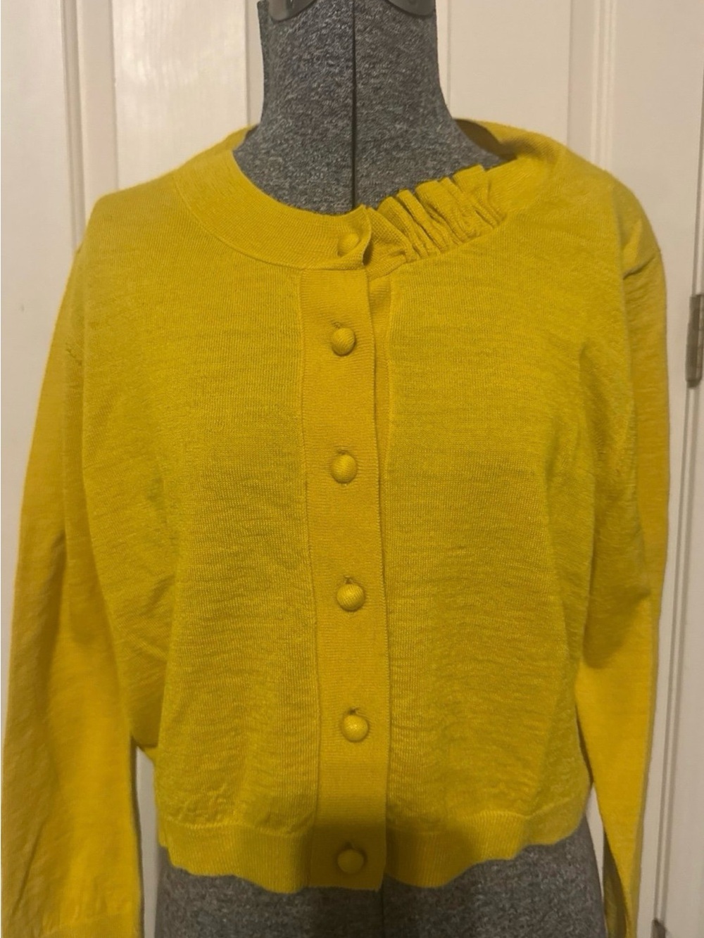 ANTONIO MELANI Yellow Button-Front Cardigan with Gathered Neck Detail